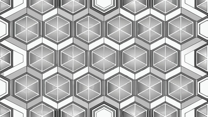 Front view of the surface with hexagonal pattern. white hexagon shapes made of rhombus shapes arranged in repeating pattern.
