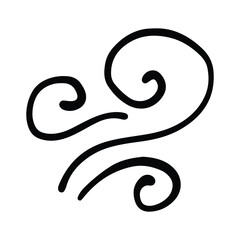 Simple doodle wind line drawing set. Vector sketch of wind in motion, air blow and swirl elements. Air blow motion, smoke flow art, abstract line for cards, logo design, web, social media and posters