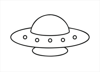 A sleek black flying saucer graphic with a distinctive shape presented as a singular clean illustration isolated on white background