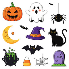 set of scary items for celebrating Halloween. Vector graphics	