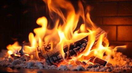 Realistic sparks in slow motion over fireplace glow, background in deep black for dramatic light contrast