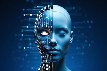 Humanoid head with digital circuits and data streams