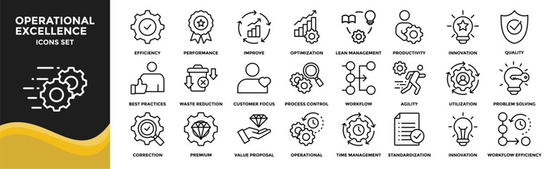 Operational Excellence icon collection set. Containing design Efficiency, Performance, Continuous Improve, Process Optimization, Lean Management