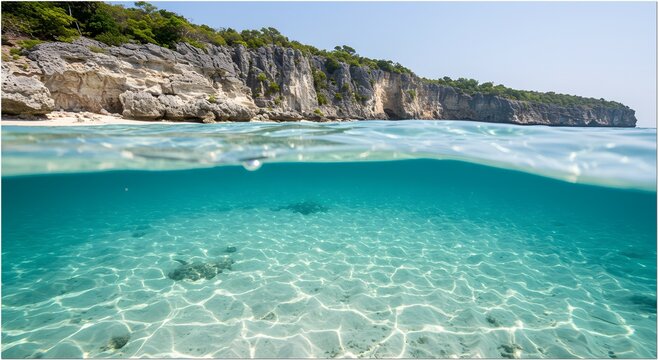 Split Shot Underwater View of Weekuri Lagoon Sumba Indonesia