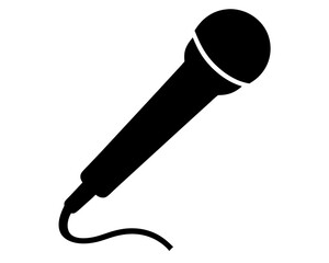 Simple Black Microphone Icon with Cable Isolated on a White Background