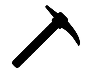 Black silhouette of a pickaxe tool on a white background, mining concept