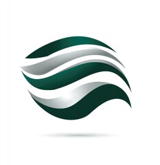 Obraz premium Abstract logo, dark green and light gray wavy shapes, 3D effect, smooth curves, minimalist design, elegant