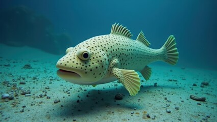 Spotted fish swimming in underwater scenery.