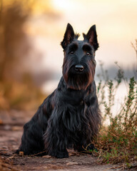 Scottish Terrier Sitting Proudly Soft Morning Light