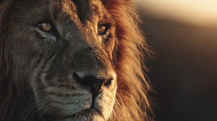 Close-up of lion in golden morning light