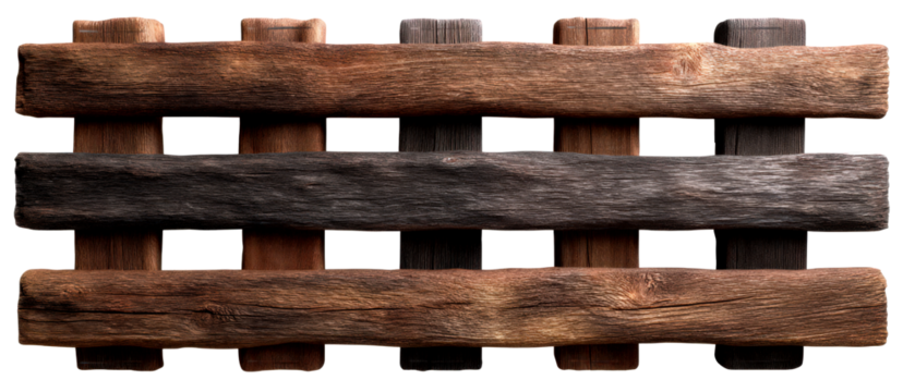 Rustic Wooden Plank Wall with Varied Color Shades Isolate on Transparent Background, cutout, png