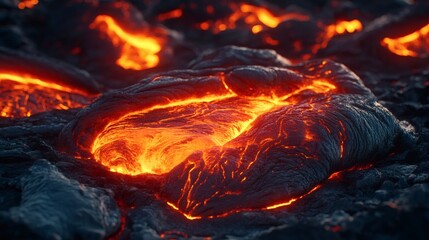 Fototapeta premium Close-up view of molten lava flow.
