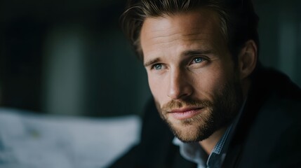 Fototapeta premium Businessman reviewing an industrial project proposal with intense focus