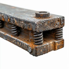 Industrial rusty steel rail workshop close-up image urban environment technical perspective material durability