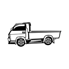 black and white side view pickup vector illustration