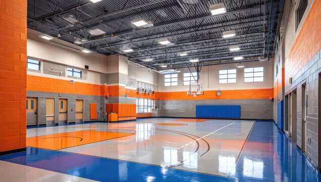 Interior of a school gymnasium with vibrant colors - Powered by Adobe