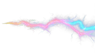 Fototapeta premium Electric Energy Pulse with Multicolor Lightning Strikes Overlay Isolate on Transparent Background, cutout, png