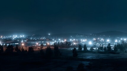 Illuminated industrial park at night