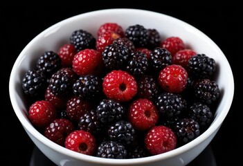  Bold Berry Still Life Aerial View of Bright Berries in a White Bowl, Stark Contrast for Visual Impact