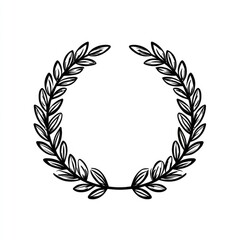 Elegant, symmetrical laurel wreath, outlined in black ink, with detailed leaves