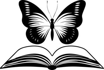 Book and Butterfly Vector Illustration in Black and White