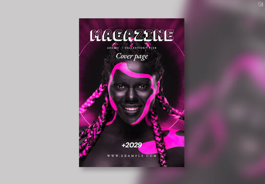 Magazine Cover Layout With Pink Accents