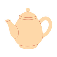 A cartoon drawing of a teapot with a lid. The teapot is white and has a yellow handle
