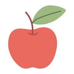 A red apple with a green leaf on top. The apple is the main focus of the image