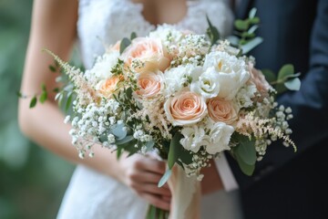 Elegant wedding bouquet outdoor ceremony floral arrangement romantic setting close-up love and celebration