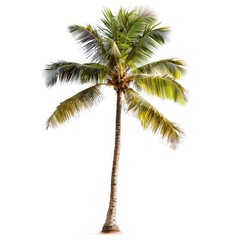Single coconut palm tree against white background