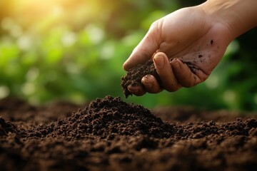 Nurturing soil for sustainable agriculture garden photo natural light close-up soil health awareness