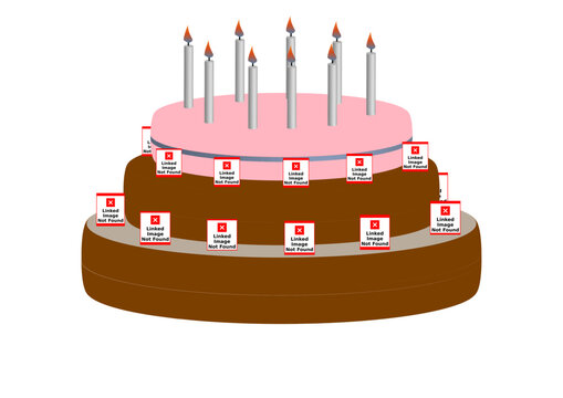 Satirical birthday celebration featuring a three-tier cake with lit candles, decorated with generic cigarette pack illustrations.