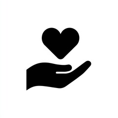 Obraz premium A simple black heart held in a black hand against a white background. A gesture of care and affection