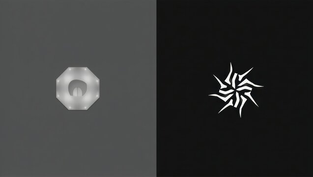 Two abstract graphic designs on contrasting backgrounds.