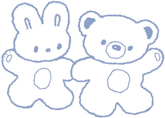 토끼와 곰돌이 손그림 스티커 일러스트 © titi.drawing