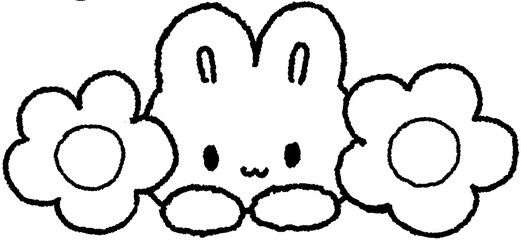 토끼 꽃 손그림 스티커 일러스트