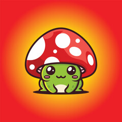 cute chibi frog with mushroom head