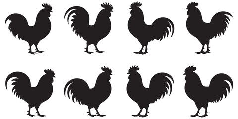 chicken, rooster, vector silhouettes
