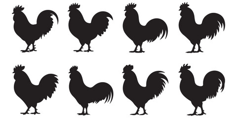 chicken, rooster, vector silhouettes
