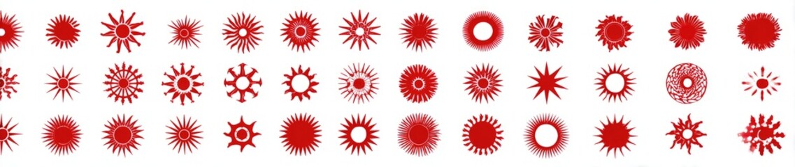 Red radial sunburst patterns