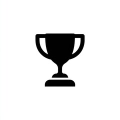 Solid black trophy icon, simple and stylized.  A classic trophy shape,  with a rounded bowl, two handles, and a small base