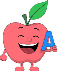 Cute Apple Cartoon Character Holding Vitamin A Letter