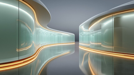 Fototapeta premium Futuristic hallway with glass and glowing lights