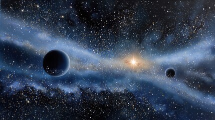 Fototapeta premium A cosmic scene showcasing planets, stars, and swirling galaxies, illustrating the vastness and beauty of outer space.