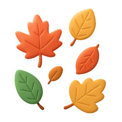 3D illustration of falling leaves collection with transparent background