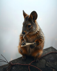 Smart Rodent Working on a Laptop, Smoking, Wearing Glasses