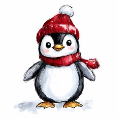 Fototapeta premium Festive penguin in winter attire outdoor scene digital art cheerful environment close-up view cute character concept for seo impact