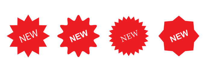 Pixel perfect red round icon set of a new sale tag sticker, button, stamp, coupon, ribbon, mark, label. Isolated on a transparent background. Simple flat design