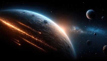 Obraz premium Planet under asteroid bombardment