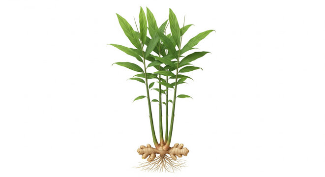 Full Ginger Plant with Rhizome and Foliage